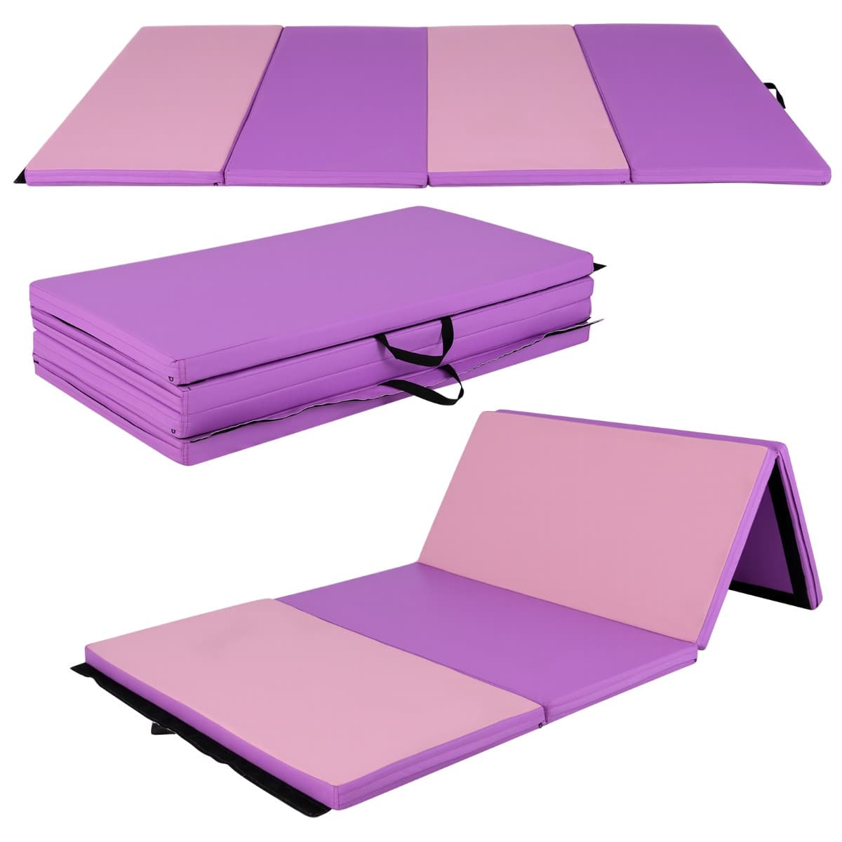 CostwayTapis de Sol Pliable 240 x 116 x 5 CM Tapis de Gymnastique avec Poignées de Transport et Fermetures Auto-agrippantes Rose