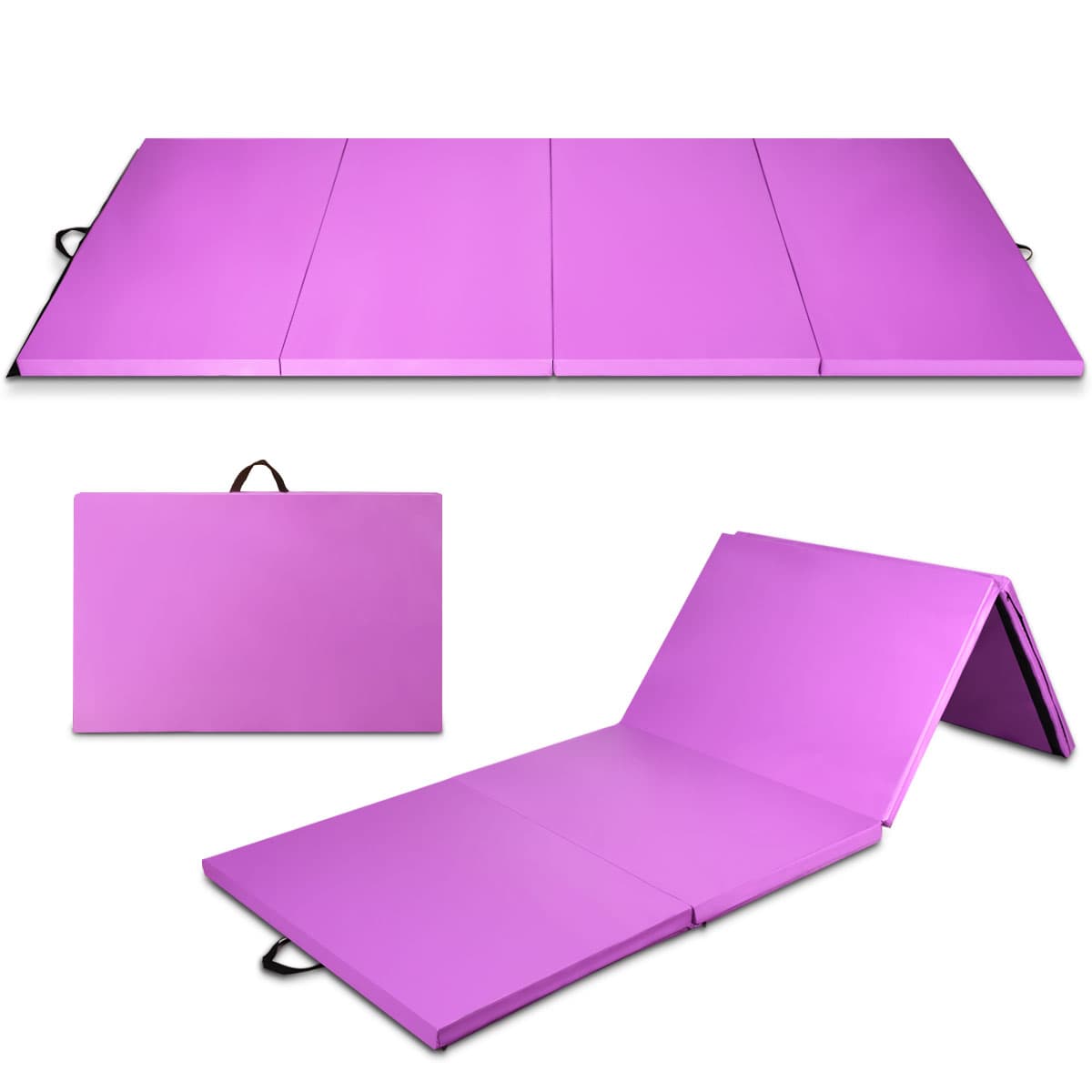 CostwayTapis de Sol Pliable 240 x 116 x 5 CM Tapis de Fitness Tapis de Gymnastique avec Poignées de Transport et Fermetures Auto-agrippantes Violet