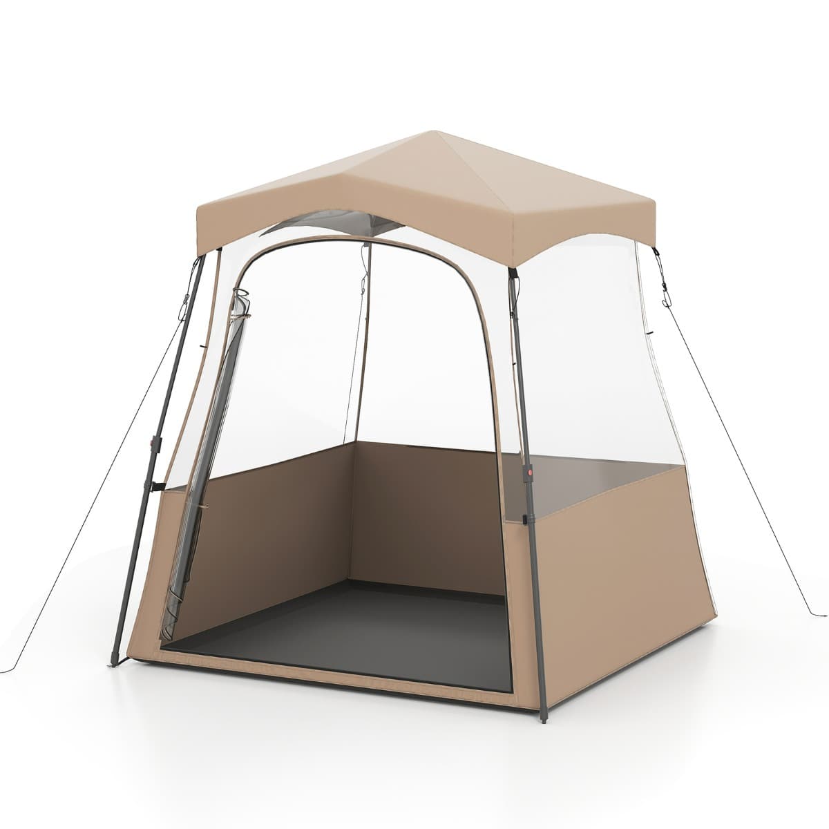 CostwayTente de Sport Pop-up Abri de Sport en Extérieur pour Toutes Saisons avec Sac de Transport Tissu PVC Transparent 180x180x193 cm Marron