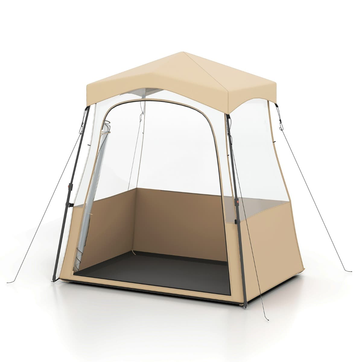 CostwayTente de Sport Pop-up Abri de Sport en Extérieur pour Toutes Saisons avec Sac de Transport Tissu PVC Transparent 183x135x175 cm Marron