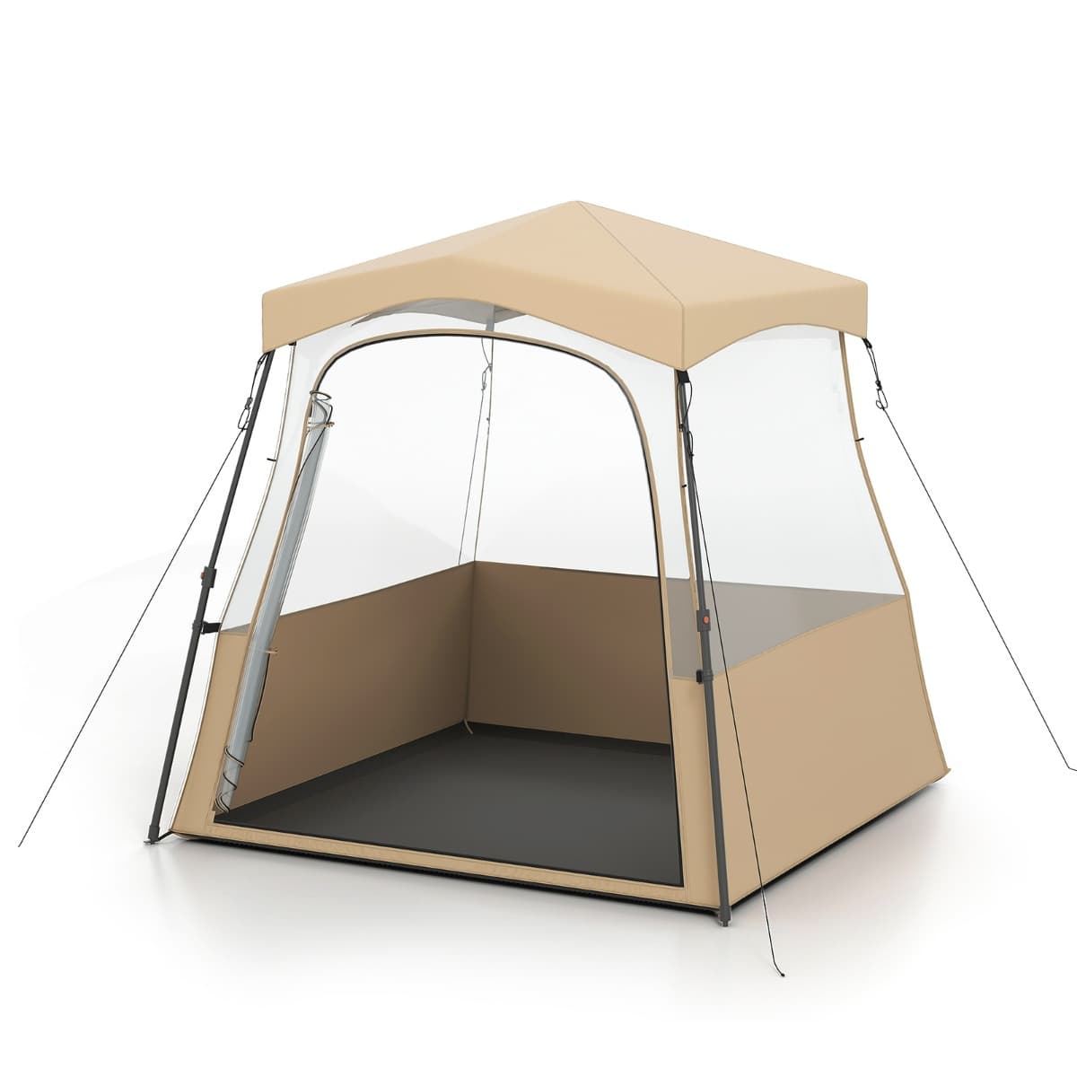 CostwayTente de Sport Pop-up Abri de Sport en Extérieur pour Toutes Saisons avec Sac de Transport Tissu PVC Transparent 160x160x176 cm Marron